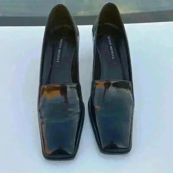 Sesto Meucci Shoes - Sesto Meucci Classic Pumps Square Toe Black Leather Slip On Shoes Size 7N